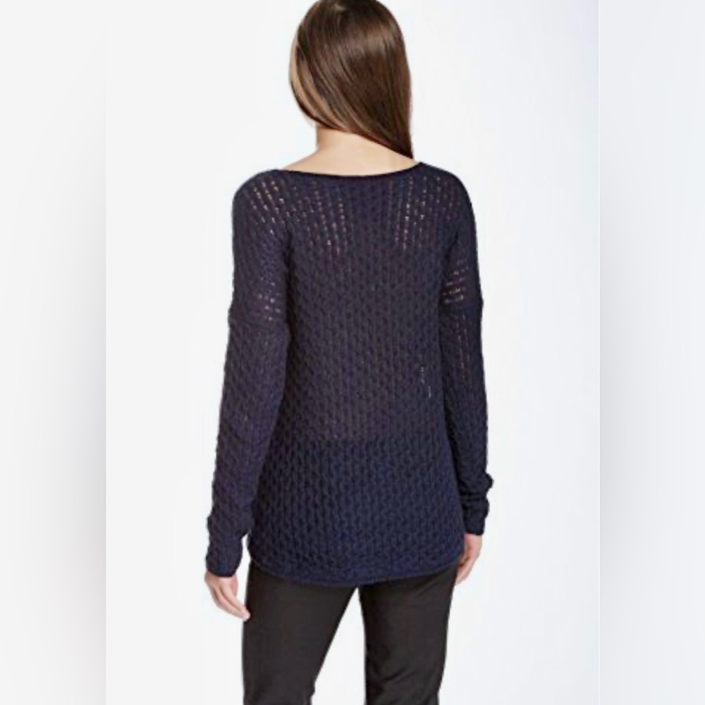 Vince Mini Cable Bateau Navy Blue Merino Alpaca Camel Blend - Picture 3 of 12